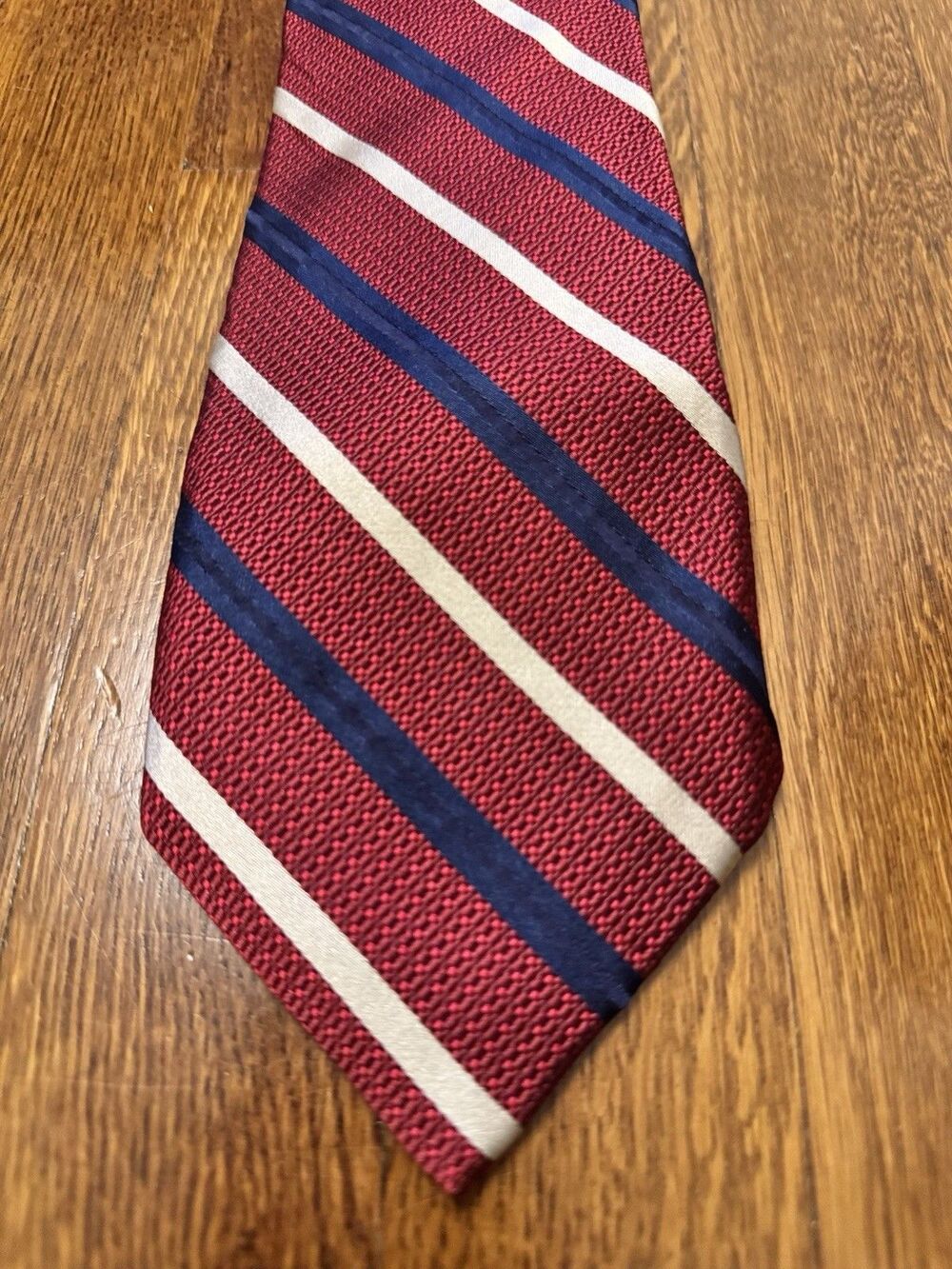 Paul Fredrick Sartoriale 7-Fold Silk Tie Red Navy White Regimental Stripe XL 4"